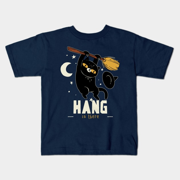 Hang In There Witchy Kitty! Kids T-Shirt by TJWDraws